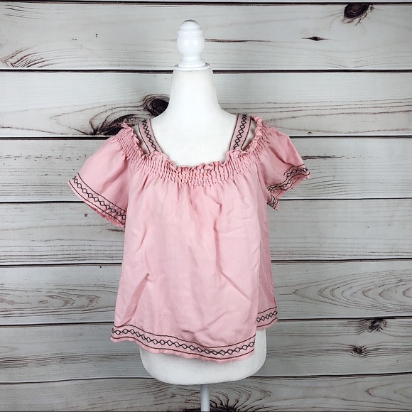 Love Notes Pink Embroidered Cold Shoulder Blouse - Picture 3 of 7